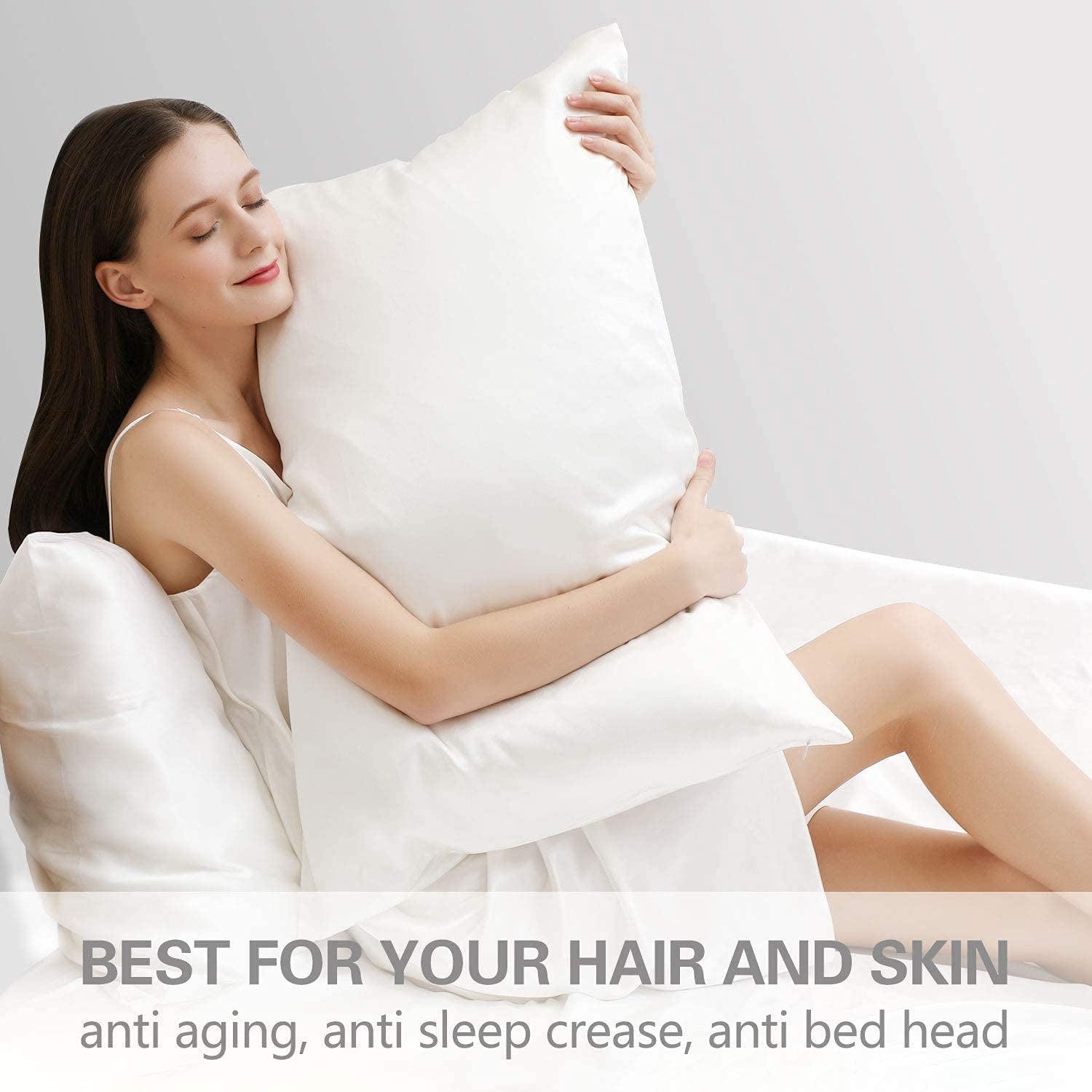 100% Mulberry Silk Pillowcase for Hair and Skin,Both Sides 19 Momme Pure Silk,1Pc(Queen 20''X30'',Ivory)